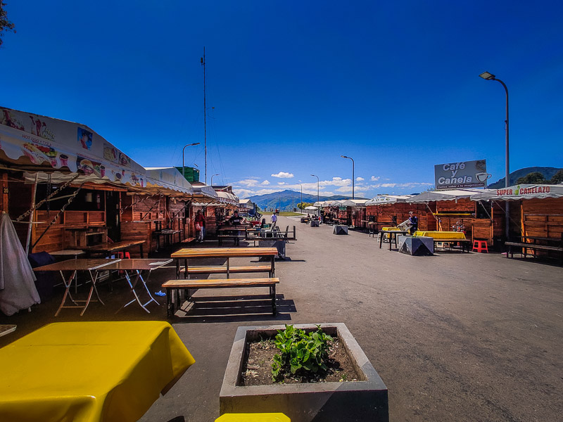 Area with stalls and benches